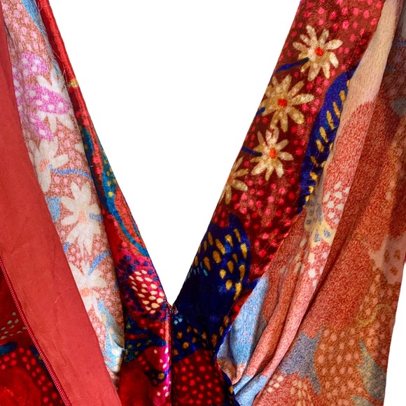 Farm Rio Red Wildlife Snake Garden Floral Velvet Jumpsuit Romper Vivid - Picture 14 of 15